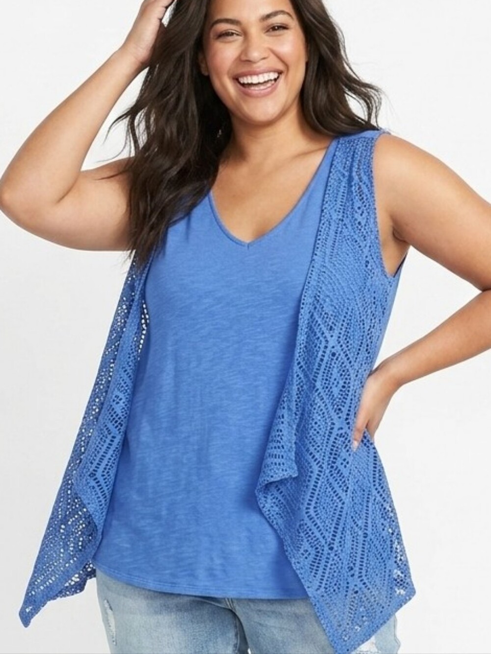 COMO BLACK Bright Blue V-Neck Tank Top With Attached Cover